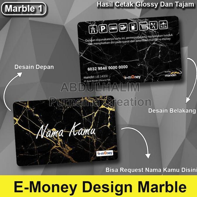 Kartu Emoney / Etoll / Flazz Custom 2 sisi Desain Marble Marmer Glossy