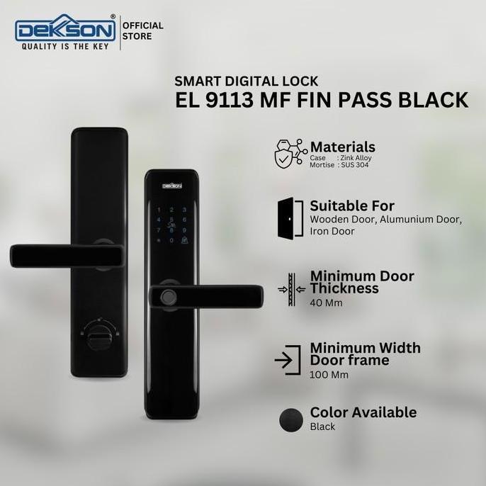 SMART DIGITAL LOCK DEKKSON EL 9113 MF FIN PASS BLACK GAGANG PINTU