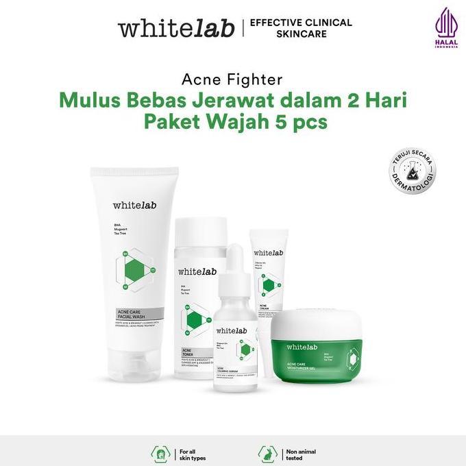 NEW [FLASHSALE] WHITELAB 5PCS PAKET ACNE LENGKAP - FACIAL WASH, TONER, SERUM, MOISTURIZER, ACNE CREA