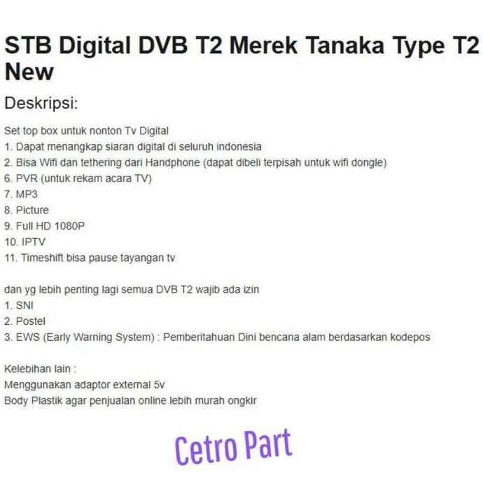 NEW STB TV Digital DVB T2 Set Top Box Merek Tanaka type T2 STB Tanaka