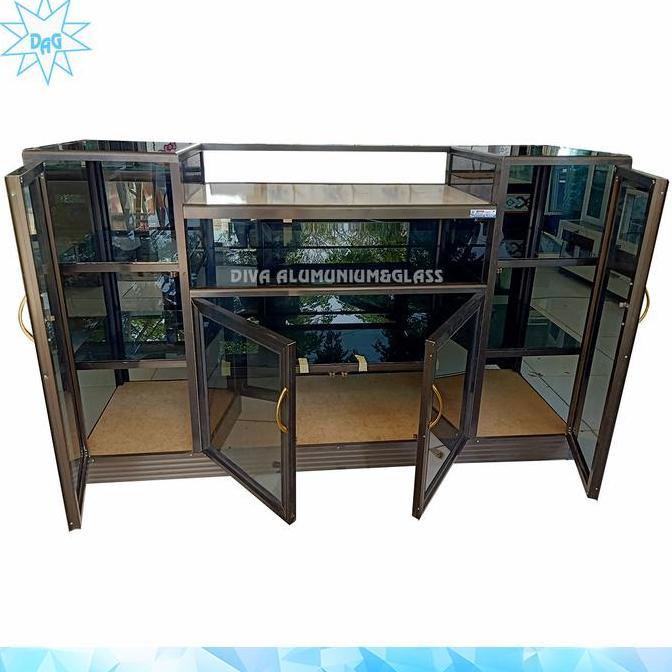 Terlaris Meja Tv/Meja Televisi/Rak Tv Full Keliling Kaca Riben Bahan Alumunium