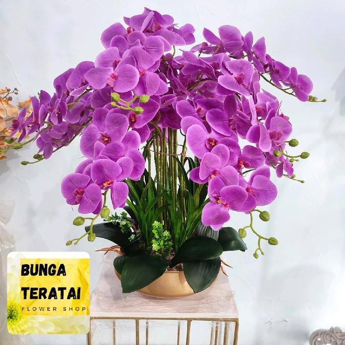 BUNGA ANGGREK LATEX 12 TANGKAI JUMBO POT BULAT ARITIFICIAL CO