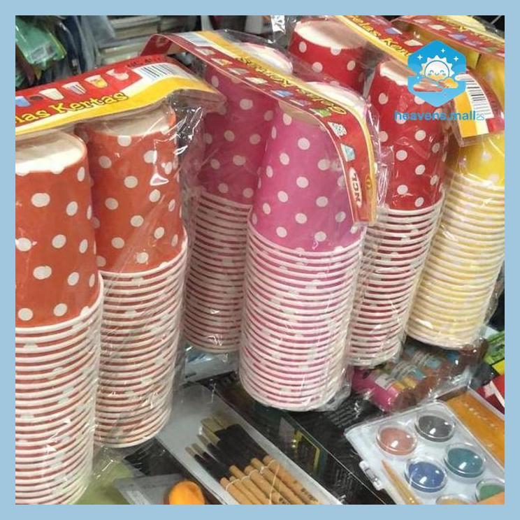 GELAS KERTAS RAMAH LINGKUNGAN BISA DAUR ULANG POLKADOT / MOTIF SATUAN ( RANDOM) MEREK NCL 200 ML ( A