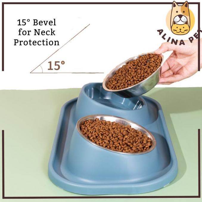 Tempat Makan Anjing Anti Semut 15 TILT Tempat Makan Kucing Double Stainless Bowl Tempat Makan Anjing