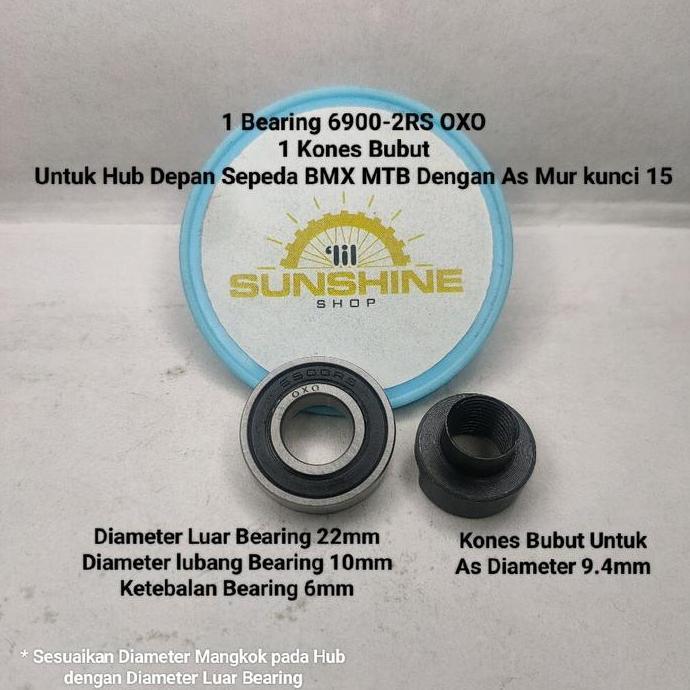 Bearing Klaher 6900 Plus Kones Bubut Untuk Hub Roda Depan Sepeda BMX MTB As Mur Kunci 15