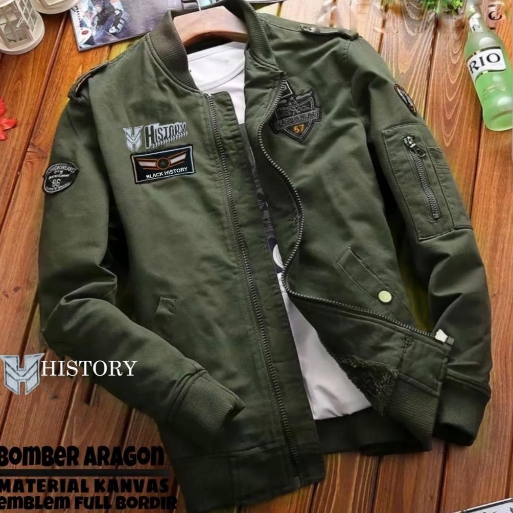 Bomber Aragon Jaket Pria Keren Trend Terbaru 2025 Canvas Kombinasi Bordir Outfit Pria Masa Kini