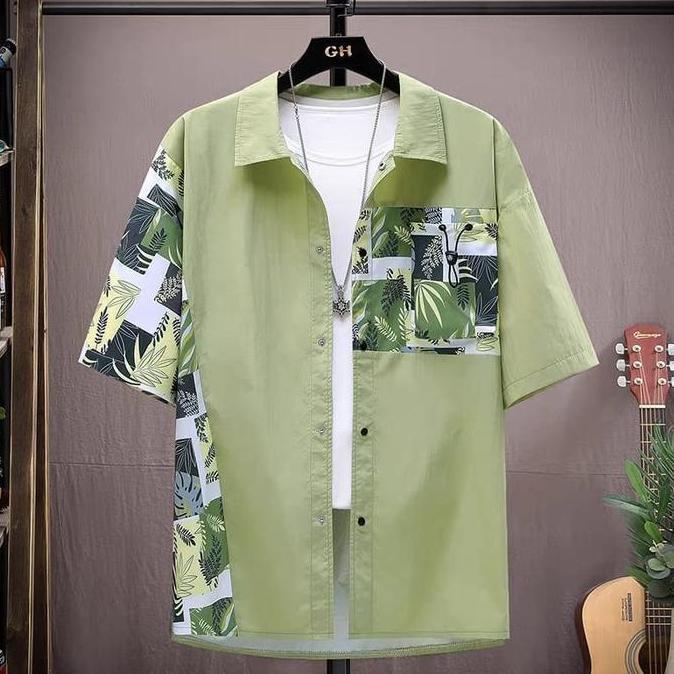 Kemeja Pria Hawai Lengan Pendek Motif Sablon