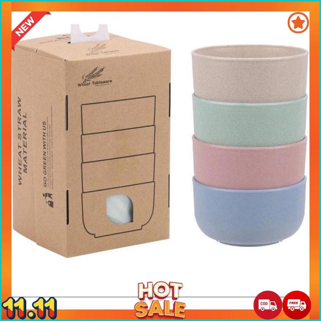 Ikiloshop Ms4 Mangkok Jerami Gandum Mangkuk Plastik Set 4Pcs Wheat Straw Bowl Warna Warni Box Set Co