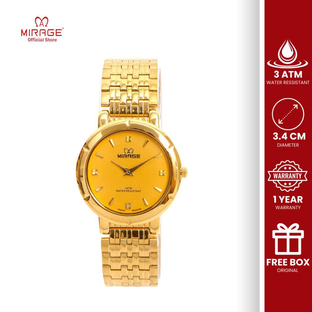 Mirage Original Jam Tangan Wanita Kasual Simple Analog Rantai Gold Emas Anti Karat 7033 M Bergaransi