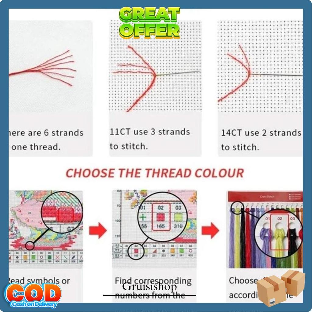 Set Lengkap Cross Stitch 11Ct 14Ct / Kristik Paket Lengkap, Kristik Modern Paket Lengkap Kristik Uku