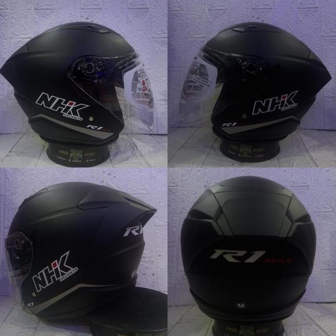 NHK HELM R-1 MAX SOLID BLACK DOFF|MATT NHK R1 MAX DOUBLE VISOR