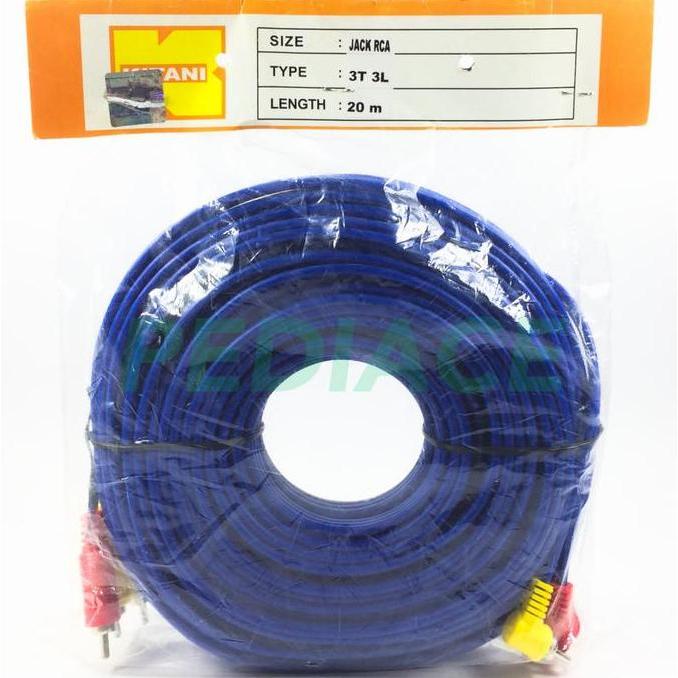 Kabel RCA 3 Ke 3 Male 20 Meter Merk KITANI (Cable RCA) Panjang 20m