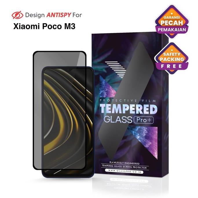 Tempered Glass For Xiaomi Poco M3 - Anti Spy Privacy Full Cover Anti Gores Premium Screen Protector 