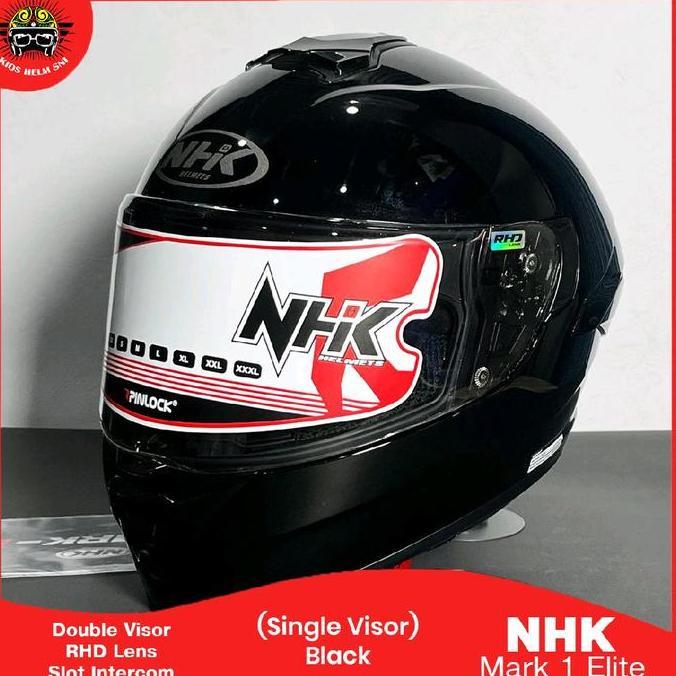 NHK Helm Full F Mark 1 Elite Hitam dengan Visor RHD Lens Ventilasi 4D Air Cooling SNI & DOT Certifie