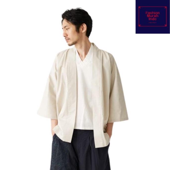 Kimono jepang pria wanita putih tulang polos outer m l xl xxl 2l 2xl