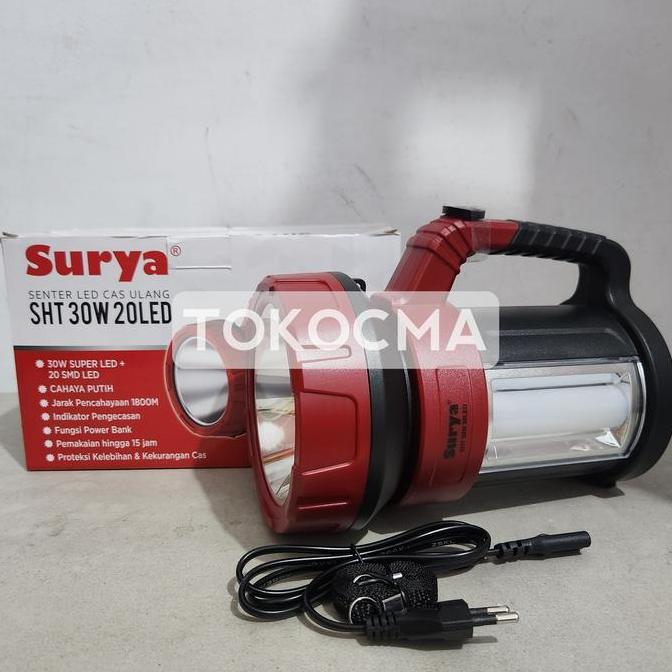 TERBARU - Senter Cas Rechargeable Surya 30w 30watt 20 LED + Power Bank Function