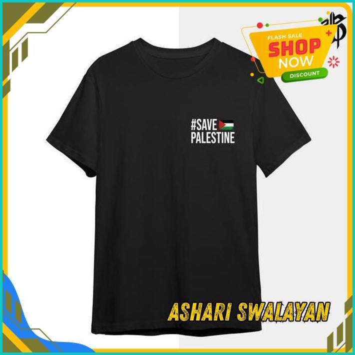 KAOS BAJU DISTRO LOGO KECIL PALESTINA POLOS CUSTOM INDONESIA ANAK DEWASA COD SAVE GAZA PALESTINE COS