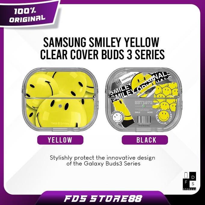Samsung Galaxy Buds 3 Buds 3 Pro Smiley Yellow Black Clear Cover Original