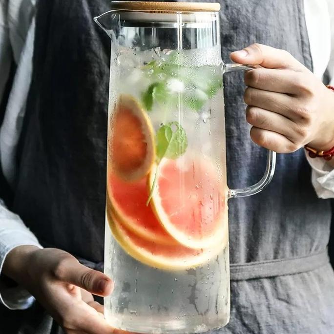 Teko Kaca Tutup Kayu Pitcher Teh Teapot Maker Glass Tahan Panas 1380ml