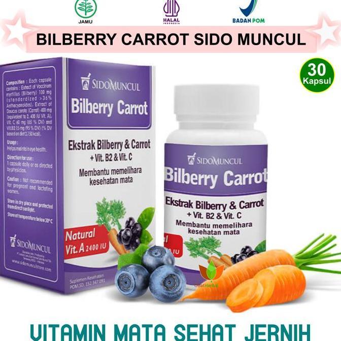 SIDOMUNCUL BILBERRY CARROT 30 KAPSUL SUPLEMEN VITAMIN MATA A, VIT C B2 BILLBERRY BILBERI BILBERRI WO