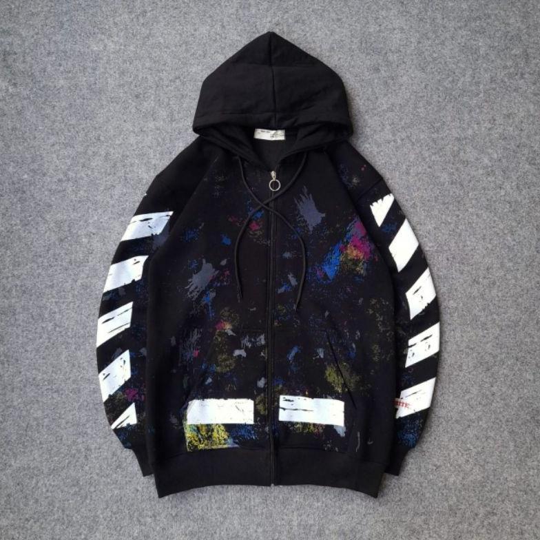 JAKET HOODIE ZIPPER OFF-WHITE GALAXY HYPEBEAST PREMIUM BLACK - GALAXY OFF WHITE