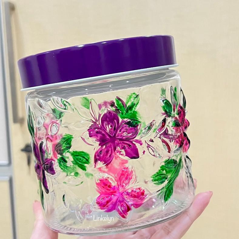 Toples Kaca Motif Bunga Random 850ml Toples Kue Kering Lebaran Cantik