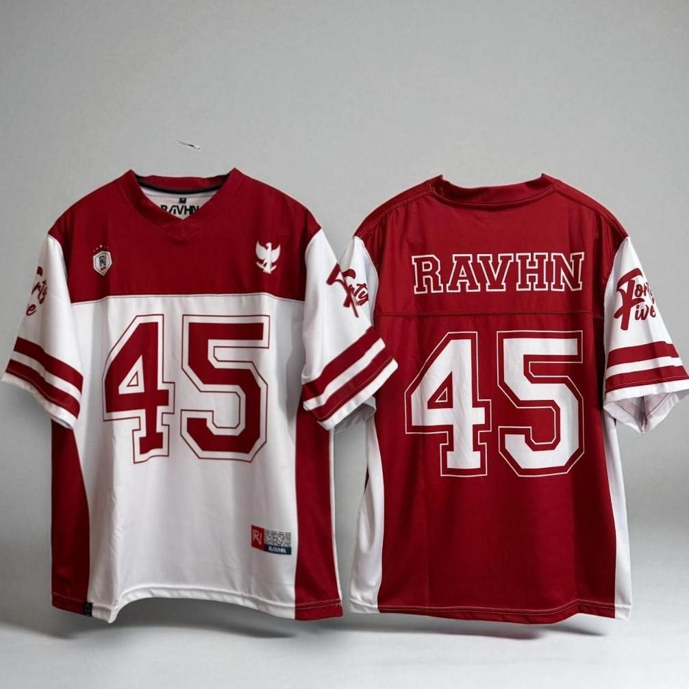 RAVHN Jersey Unisex Streetwear Oversize Number Forty Five Jersey Kemerdekaan Pria Wanita