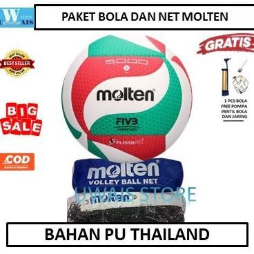 Bola Volly/voli Molten Original dan Net Volly molten - bola siap main - net ada sling baja - bola li