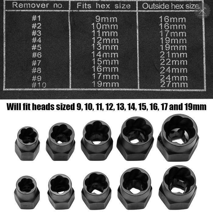 10 13 14 Pcs Alat Pembuka Baut Mur Rusak 9Mm-19Mm Set Kunci Ring Pass Damage Original Dan Terpercaya