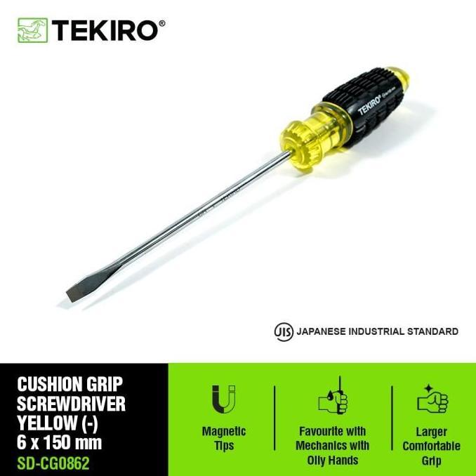 Tekiro Obeng Minus Gagang Karet Kuning 6x15mm - Obeng Tangan Minus