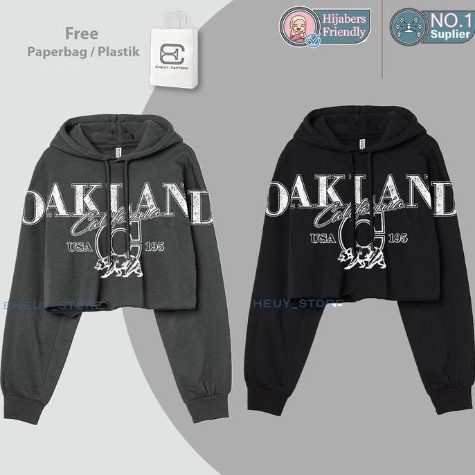 Hoodie Crop Oakland Sweater Crop korean Hoodie Cropped Wanita Korean Style Bahan Lembut Fleece Korea
