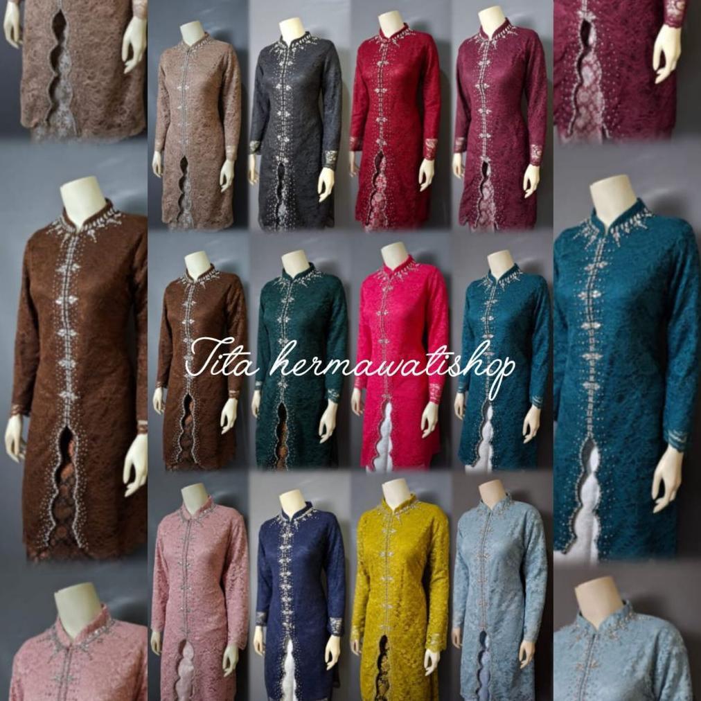 KEBAYA TUNIK BUSUI BAHAN BROKAT FULL PAYET MUTIARA MODEL ZIGZAG BISA COD // KEBAYA BROKAT JUMBO // K