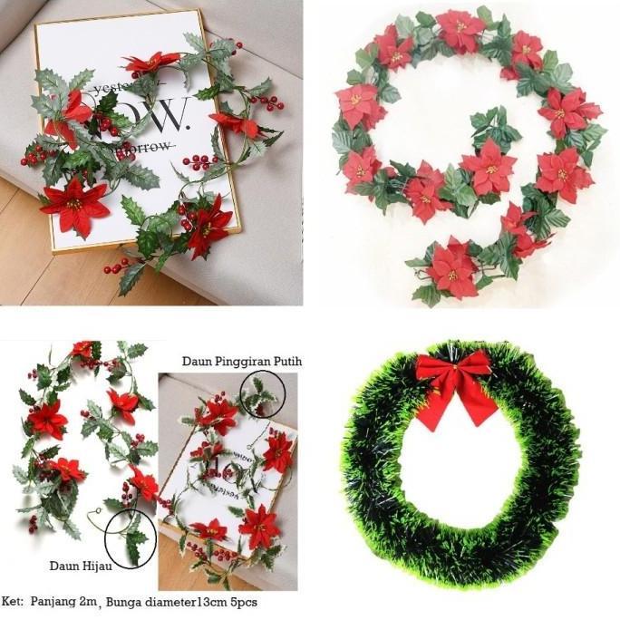 Garland Bunga Merah Rambat Juntaian Rangkaian Hiasan Dekorasi/Artifical Flower Garland Natal Merry C