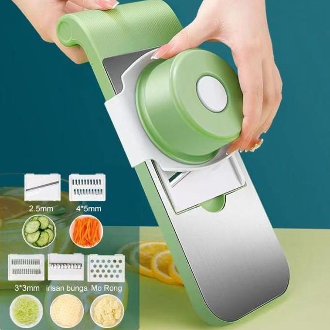 New- HELU 7in1 Parutan Kentang Dengan 5 pcs Multifungsi Keripik Kentang Alat Buah Pengiris Plastik