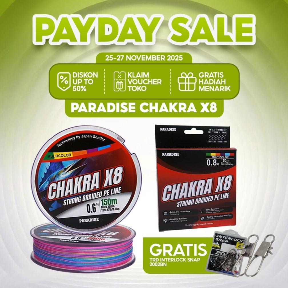 PE Paradise Senar PE Chakra X8 150M-300M Multi Color Kuat, Licin, Anti Keriting, Tahan Tarikan & Ges