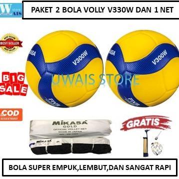PAKETAN 2 BOLA DAN 1 NET - BOLA VOLLY MIKASA V300W DAN NET VOLI MIKASA GOLD - BOLA SIAP MAIN - BOLA 