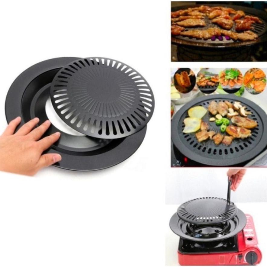 Arta Moro - Grill Pan Bbq Alat Pemanggang Anti Lengket Bulat Wajan Teflon Besi Panggangan Bbq Korea 