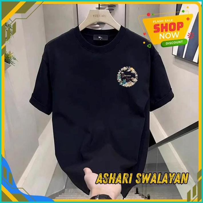 KAOS PENDEK KATUN KASUAL PRIA SHOPEE DENGAN CETAK BUDAYA TIONGHOA FLYING APSARA & HURUF TRENDY COSTU