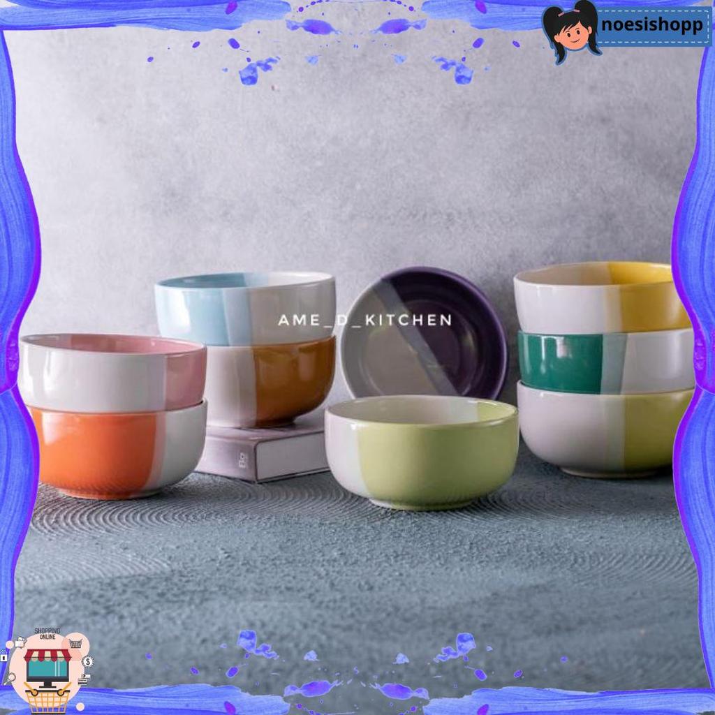 Langsung Kirim Mangkok Bijian Keramik Bulat Two Tone 10 Warna
