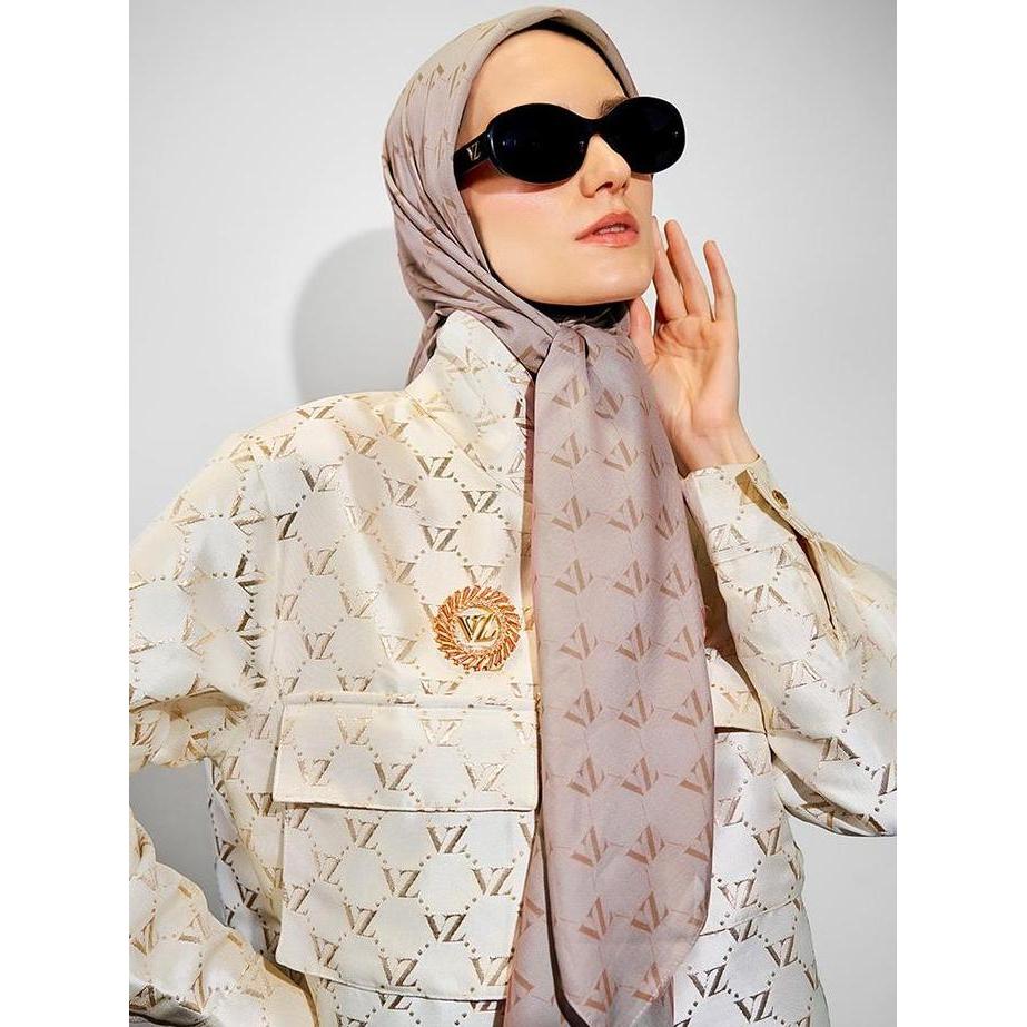 Promo [Earthly Allure] Vivizubedi - Monogram Voal Scarf - Pearl Cod