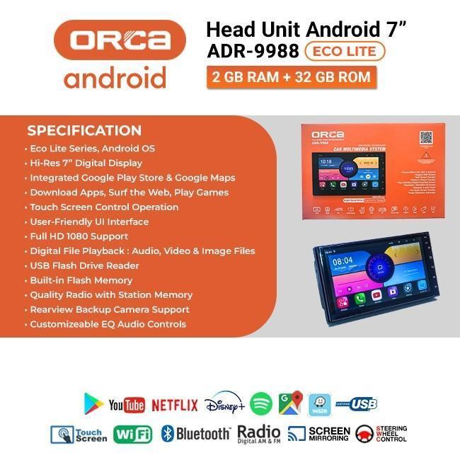 Head Unit Android Orca Eco Lite 7 Inch - Orca Adr 9988 7Inch 2/32 - Orca Eco 7 Inch 2/32 Original Da
