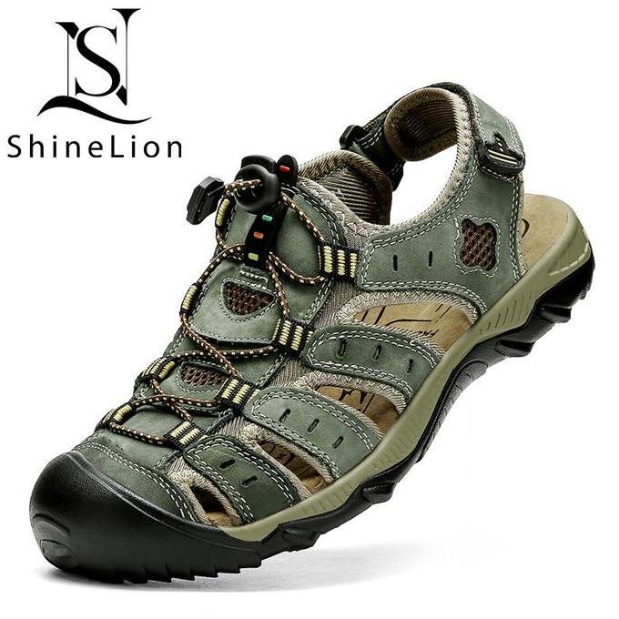 KP-2026 SANDAL KULIT PRIA ASLI ORIGINAL TAPAK KARET TEBAL RINGAN SANDAL PRIA GUNUNG TRENDY OUTDOOR P