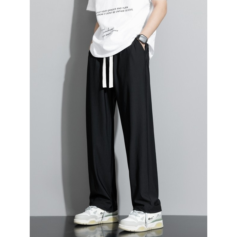 DISAI Celana Pria Panjang Celana Baggy Cowok Gombrong Versi Unisex Ice Silk Elastisitas Pants F39