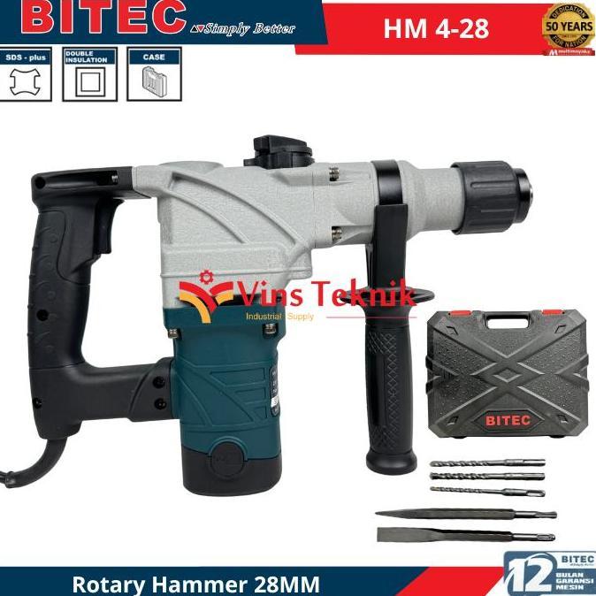 Promo Bitec Hm 4-28 Mesin Bor Beton Rotary Hammer 28Mm 900Watt Sds Plus Hm4-28