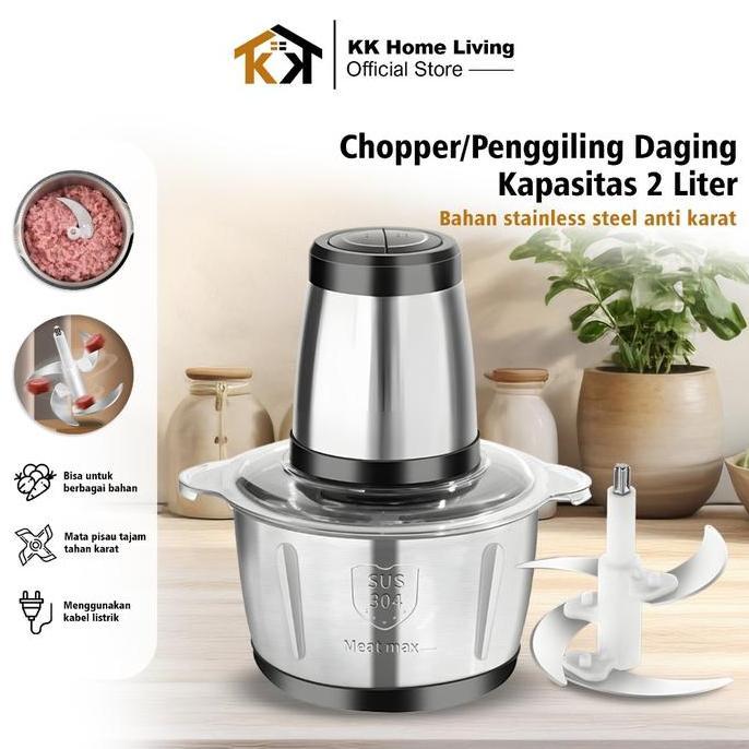 Terlaris (Kk) Wadah Pisau Blender Chopper 2L Mesin Penggiling Daging Stainless Steel