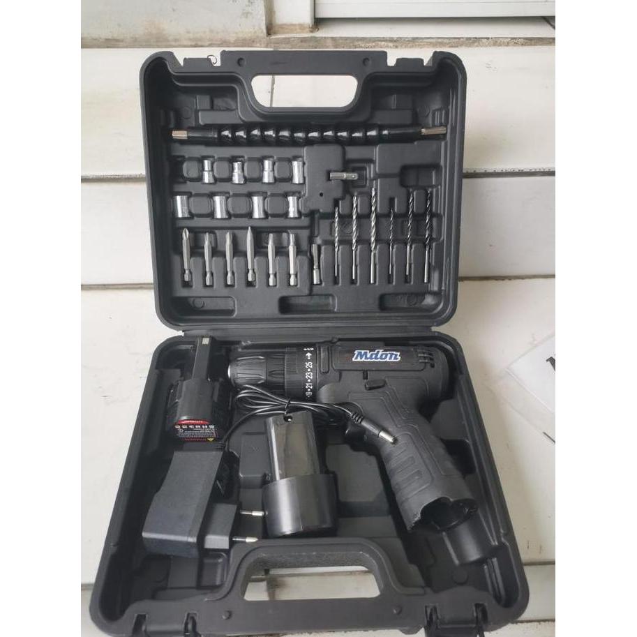 Promo Mdon Biru 12V Set Bor Obeng Bor 2 Baterai 12 Volt Charger Cordless Drill Charging Kayu Besi