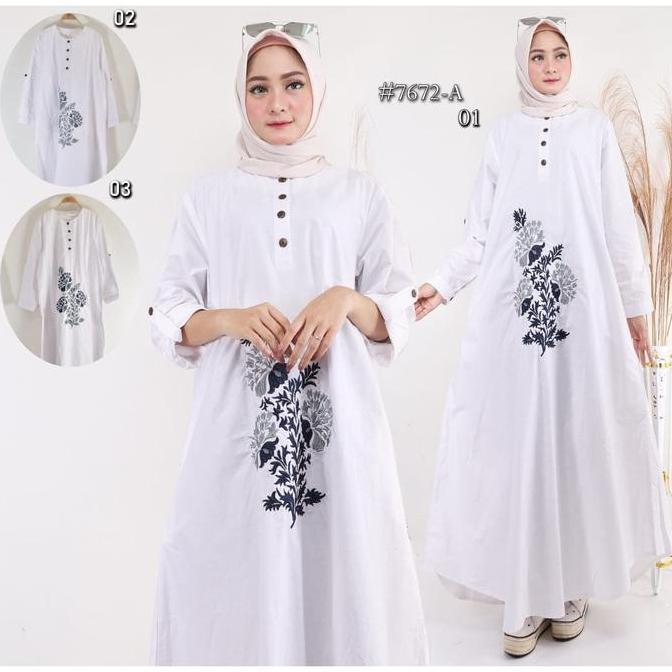 Murah Gamis Jumbo Putih. Gamis Bordir T2 Putih. Gamis Ld 120 Cm