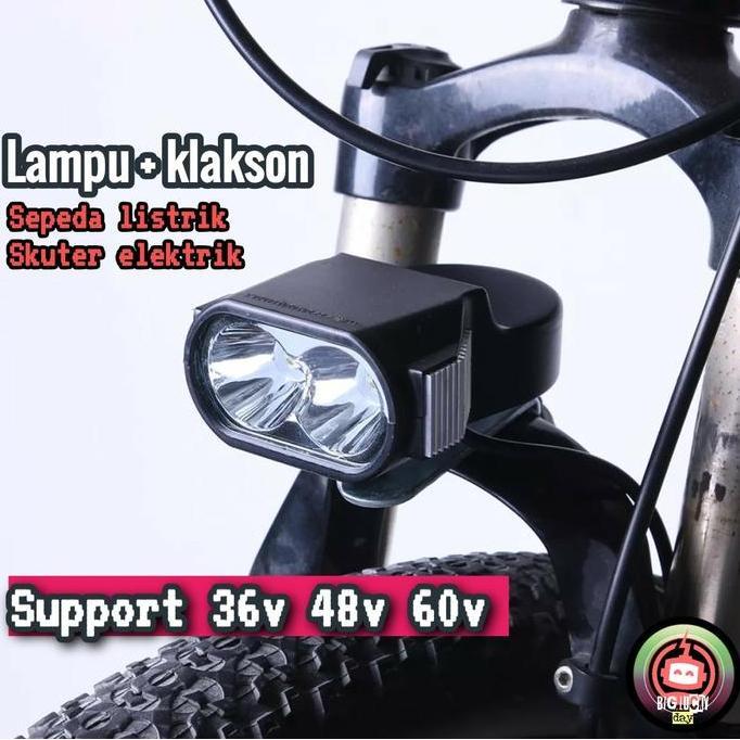 Lampu sepeda listrik headlamp + klakson scooter 36v 48v 60v sparepart