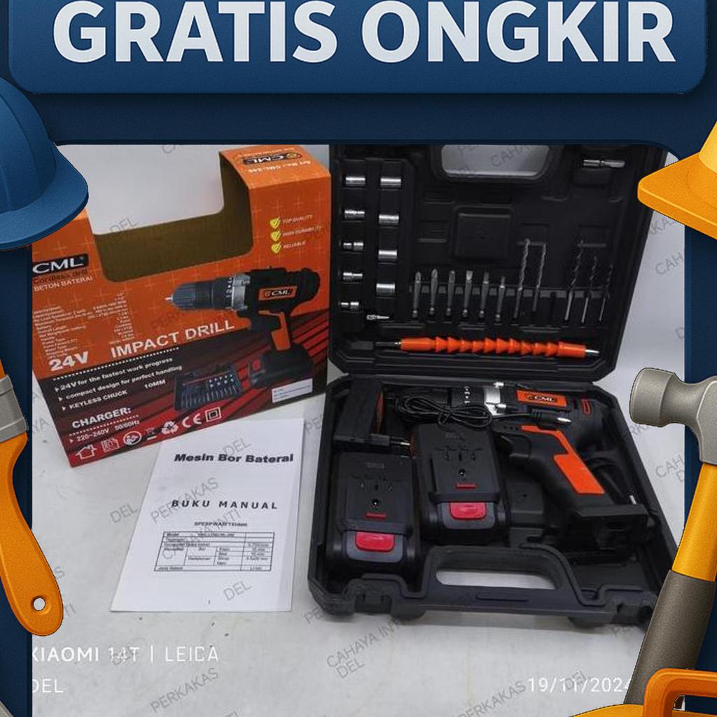 Camel Mesin Bor Cordless Drill + Set 12 Volt 24 Volt - Baterai Impact