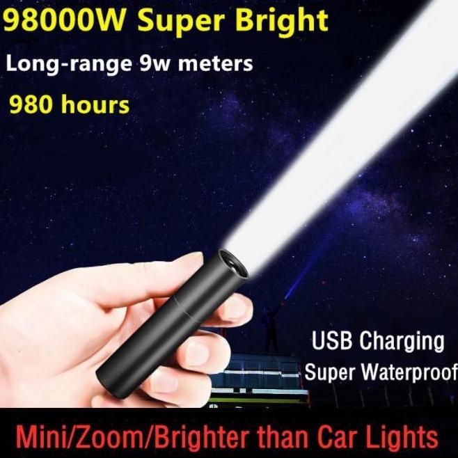 Lampu Senter Led Mini Portable Terang Jarak Jauh Usb